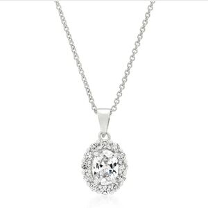 Rhodium Plated Simulated Diamond Estate Pendant, NEW